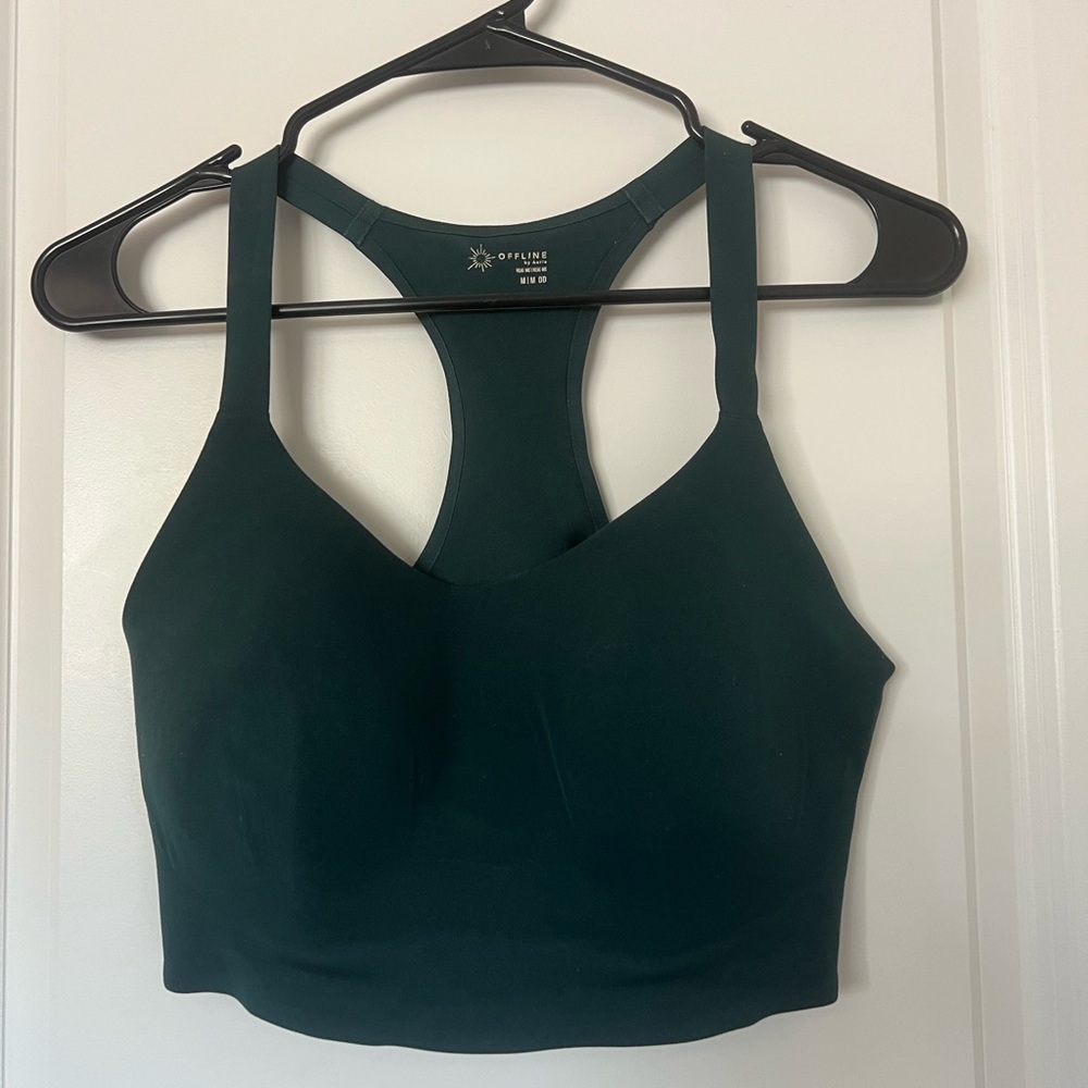 aerie OFFLINE Deep Green Racerback Sports Bra